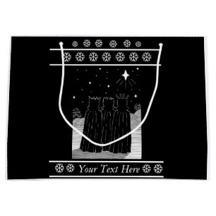 Three kings star black and white christmas design large gift bag