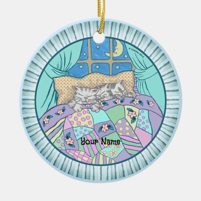 Three Kitten Cats Sleep Ceramic Tree Decoration (Front)