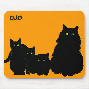 Three Kittens and a Cat in Black Mouse Mat