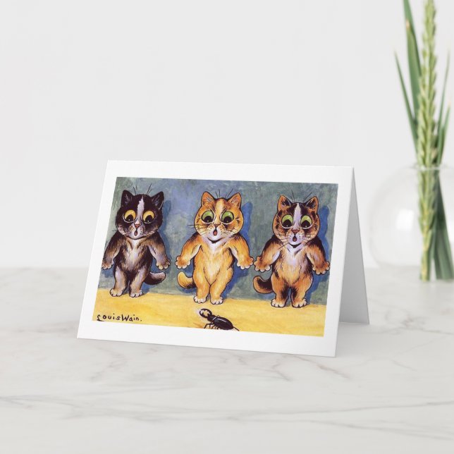 Three Kittens and Beetle, Louis Wain Card (Front)