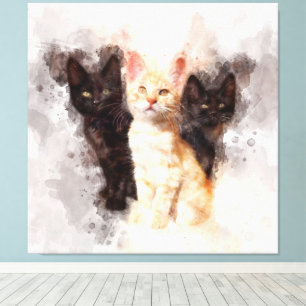 Three kittens cute and beautiful watercolor canvas print