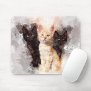 Three kittens cute and beautiful watercolor mouse mat