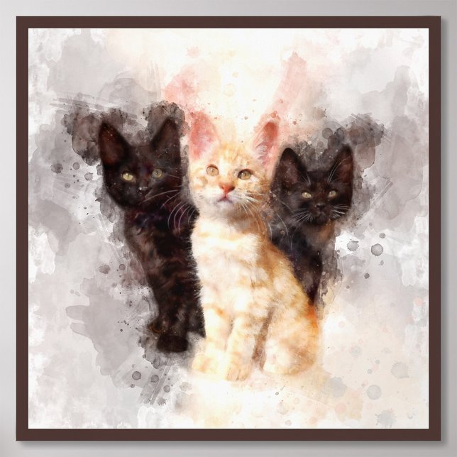 Three kittens cute and beautiful watercolor photo print (Creator Uploaded)
