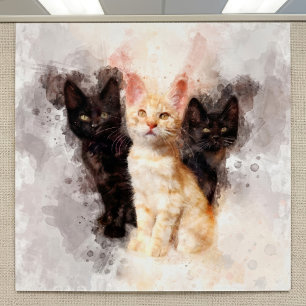 Three kittens cute and beautiful watercolor poster