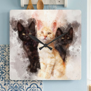 Three kittens cute and beautiful watercolor square wall clock