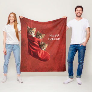 Three kittens in a Christmas Stocking Fleece Blanket