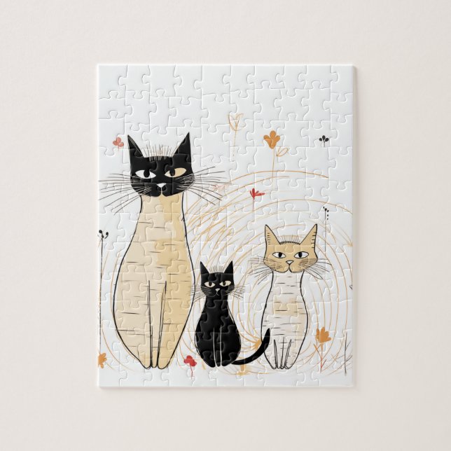 Three Kitties and Flowers Puzzle (Vertical)
