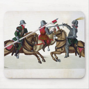 Three knights at a tournament, plate from 'A Histo Mouse Mat