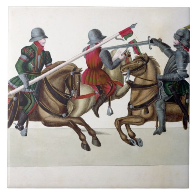Three knights at a tournament, plate from 'A Histo Tile (Front)