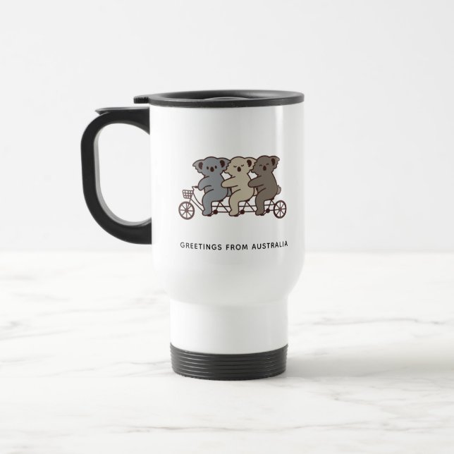 Three Koalas Riding  Tandem Travel Mug (Left)