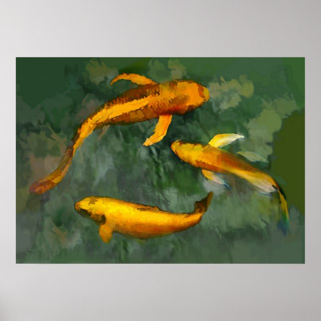 Three Kois in a Fountain Poster (Front)