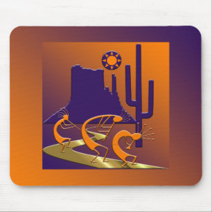 Three Kokopelli on the Golden Road Mouse Mat