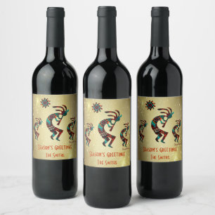 Three Kokopelli Playing Flute Wine Label