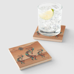 Three Kokopelli Playing The Flute Stone Coaster