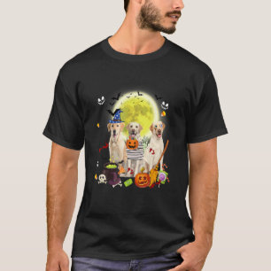 Three Labrador Dogs Witch Scary Mummy Halloween T-Shirt