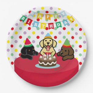 Three Labrador Puppies Cartoon Birthday Paper Plate
