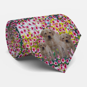 Three Labrador Puppies Oil Paint, Neck Tie