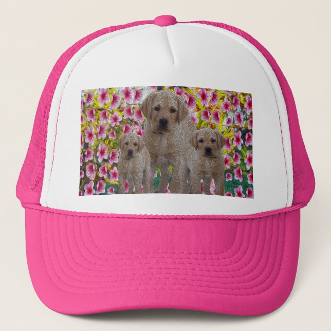 Three Labrador Puppies Oil Painted,  Trucker Hat (Front)