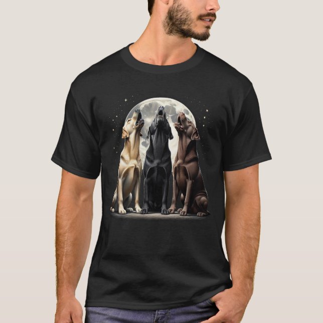 Three Labrador Retrievers Howling at Moon Like T-Shirt (Front)