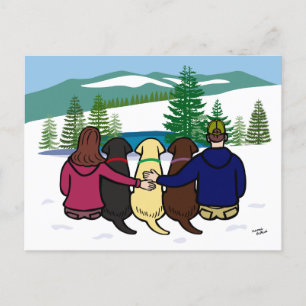 Three Labradors and Parents Winter View Brown Postcard