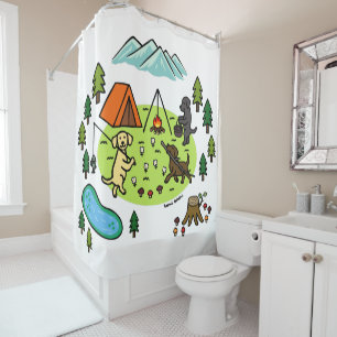 Three Labradors Camping Campsite Cartoon Shower Curtain