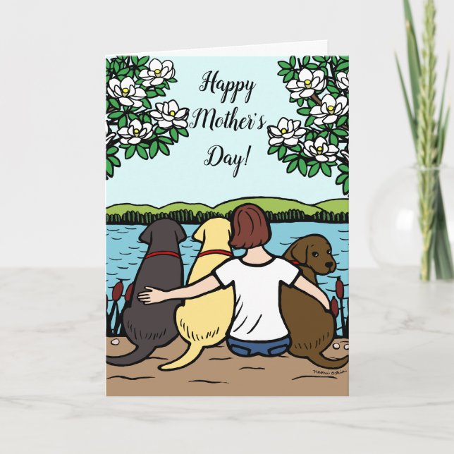 Three Labradors Mother's Day Brown Short Card (Front)