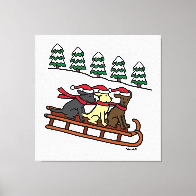 Three Labradors Sled Sliding Christmas Holiday Canvas Print (Front)