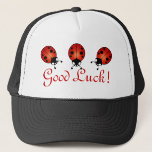 Three Ladybugs Red Orange Black Good Luck Trucker Hat