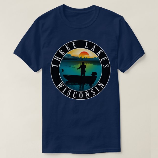 Three Lakes Wisconsin Fishing T-Shirt (Design Front)