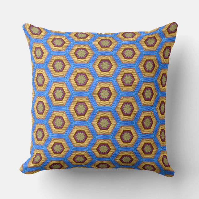 Three Layers Hexagonal Colors on a Blue Settings Cushion (Front)