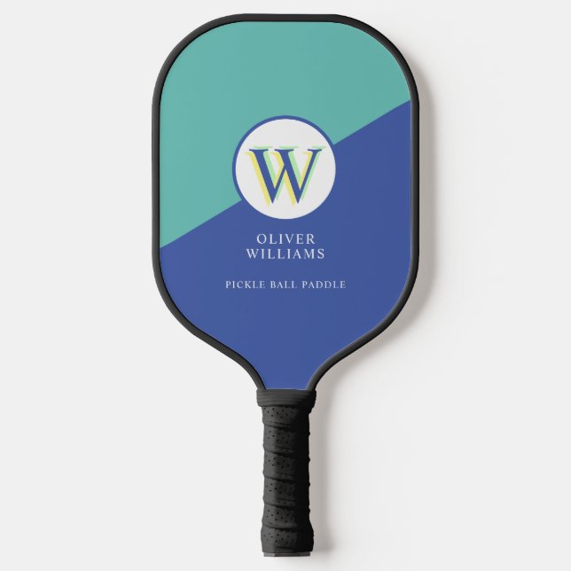 Three Layers Initial W (editable) 2-tone Blue Pickleball Paddle (Front)