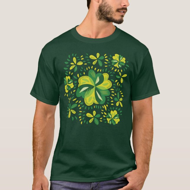 Three Leaf Clovers Pattern Unique Shamrock T-Shirt (Front)