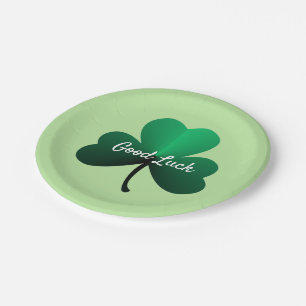 Three Leaf Green Clover Paper Plate