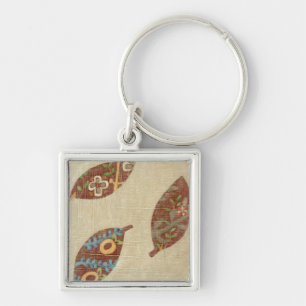 Three Leaves on Linen Texture Background Key Ring