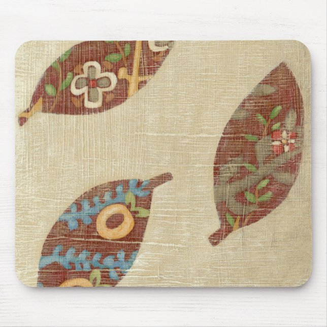Three Leaves on Linen Texture Background Mouse Mat (Front)
