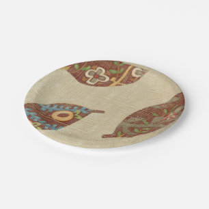 Three Leaves on Linen Texture Background Paper Plate