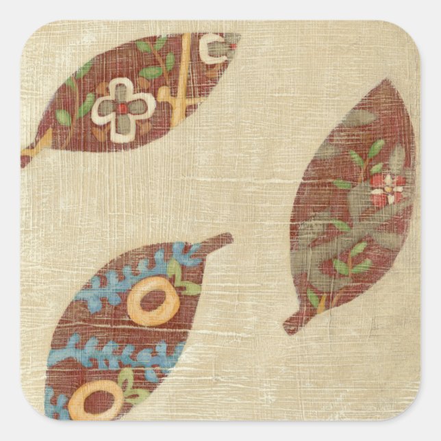 Three Leaves on Linen Texture Background Square Sticker (Front)