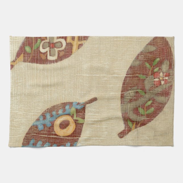 Three Leaves on Linen Texture Background Tea Towel (Horizontal)
