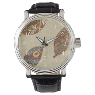 Three Leaves on Linen Texture Background Watch