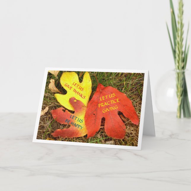 THREE LEAVES WITH THANKSGIVING SENTIMENT HOLIDAY C CARD (Front)