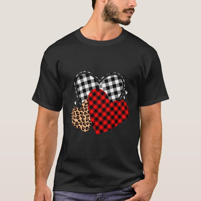 Three Leopards Plaid Red He Day T-Shirt (Front)