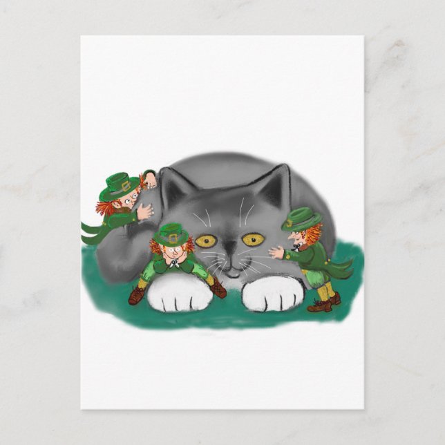 Three Leprechauns and a Kitten are Friends Postcard (Front)