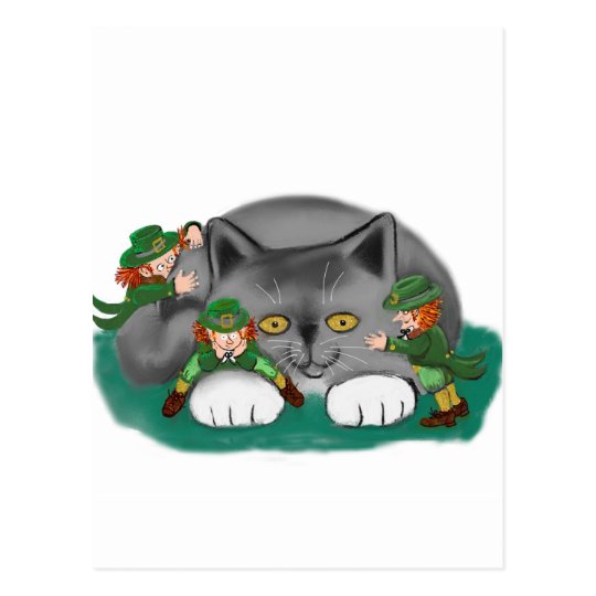 Three Leprechauns and a Kitten are Friends Postcard