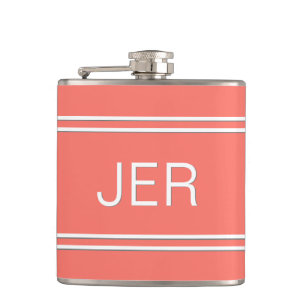 Three Letter Initials Monogrammed Drink Coral Hip Flask