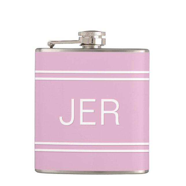 Three Letter Initials Monogrammed Drink Pink Hip Flask (Front)