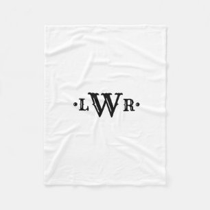 Three Letter Monogram Custom Elegant Black & White Fleece Blanket