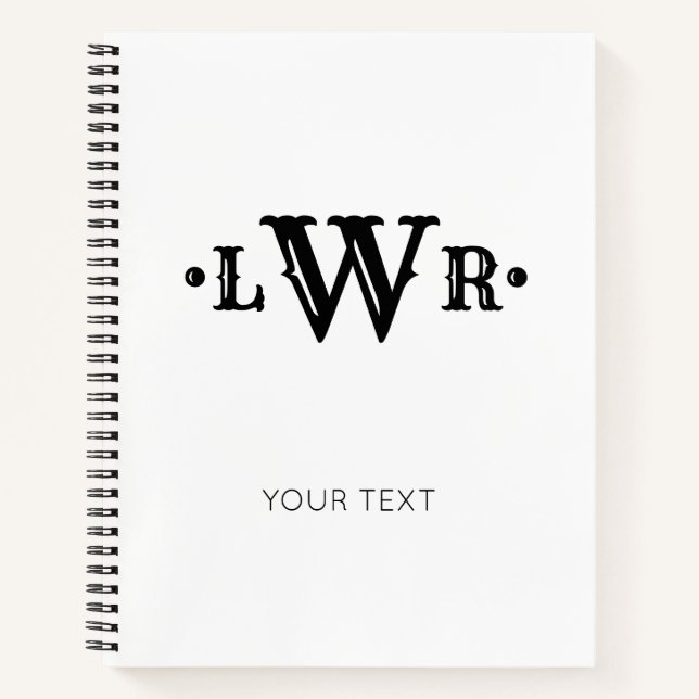 Three Letter Monogram Custom Elegant Black & White Notebook (Front)