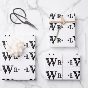 Three Letter Monogram Custom Elegant Black & White Wrapping Paper Sheet