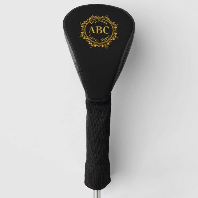 Three Letter Monogram & Name in Gold Circle Frame  Golf Head Cover (Front)