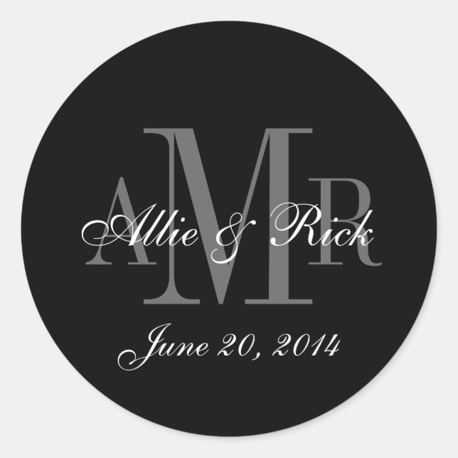 Three Letter Monogram Names Wedding Favour Labels (Front)